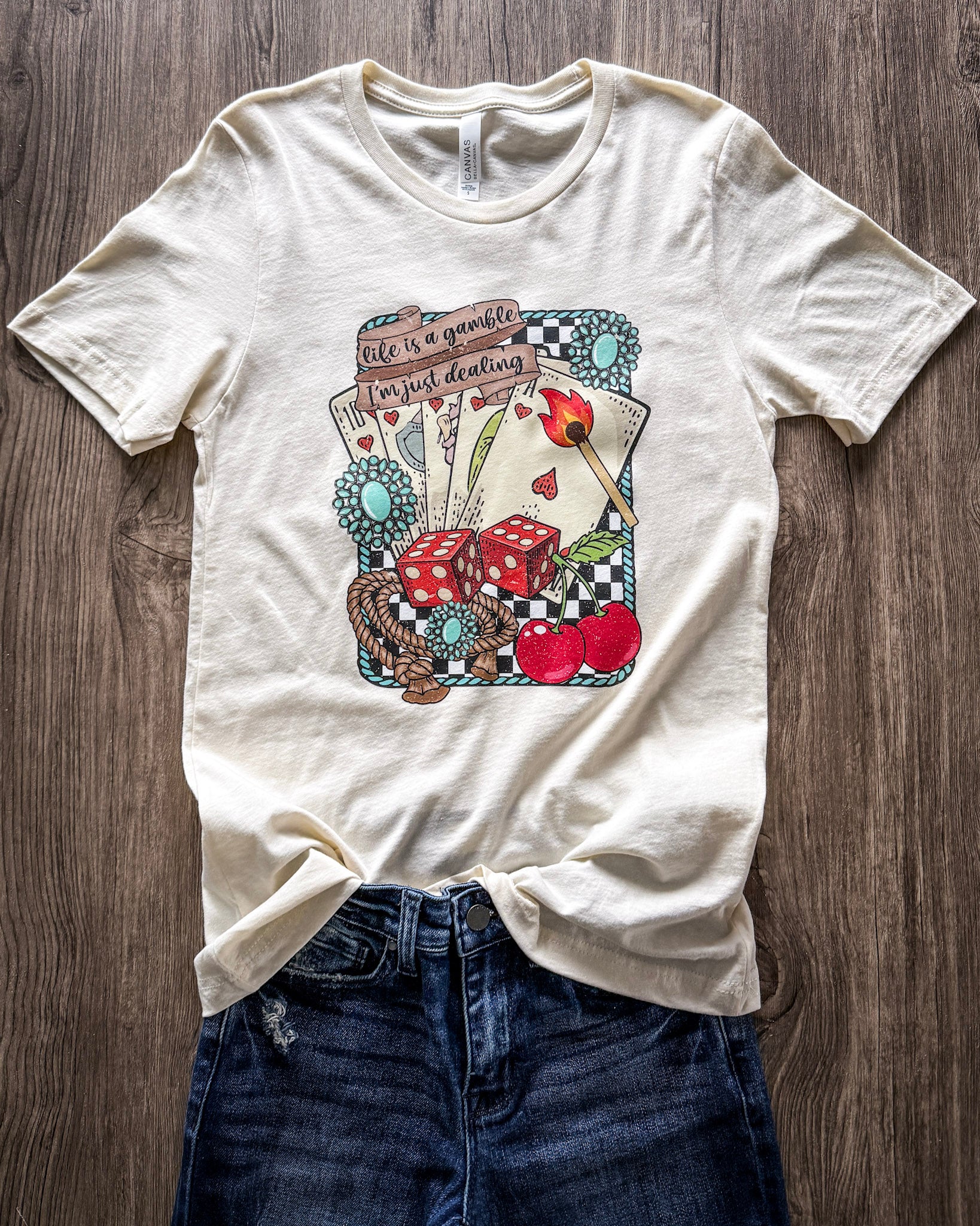 Life is A Gamble Graphic Tee in Natural - Image 3