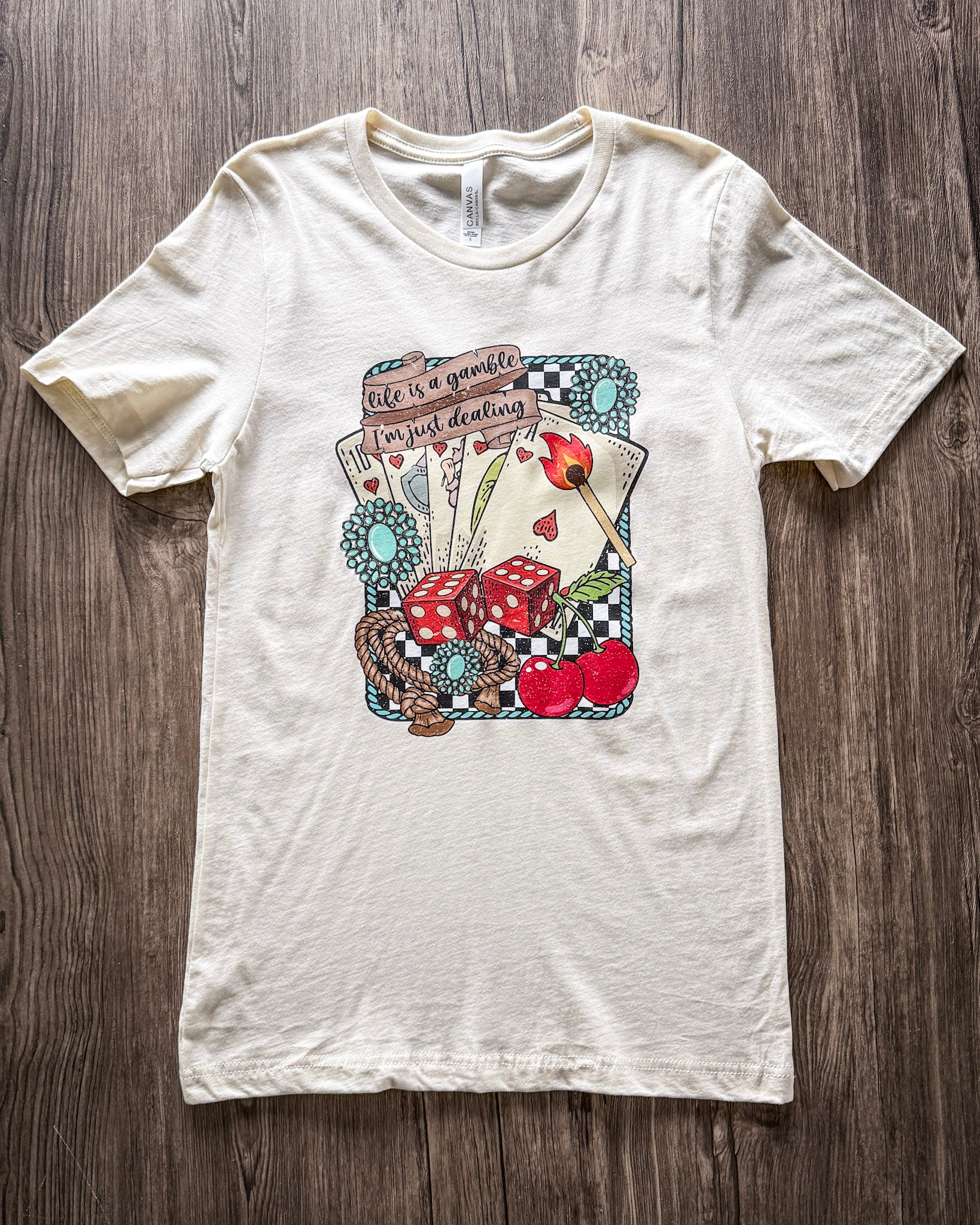 Life is A Gamble Graphic Tee in Natural - Image 4