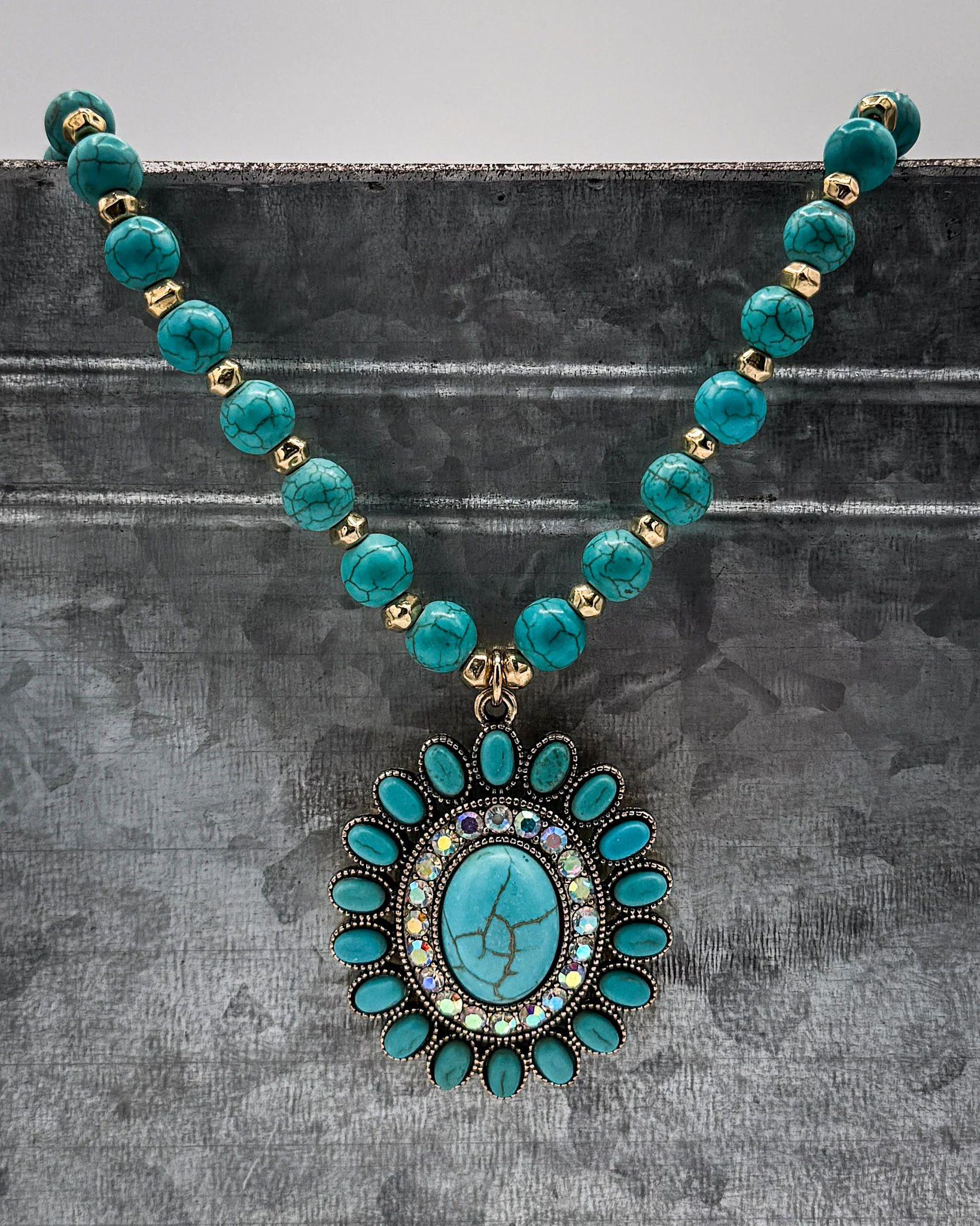 Magnolia Beaded Necklace in Teal - Image 2