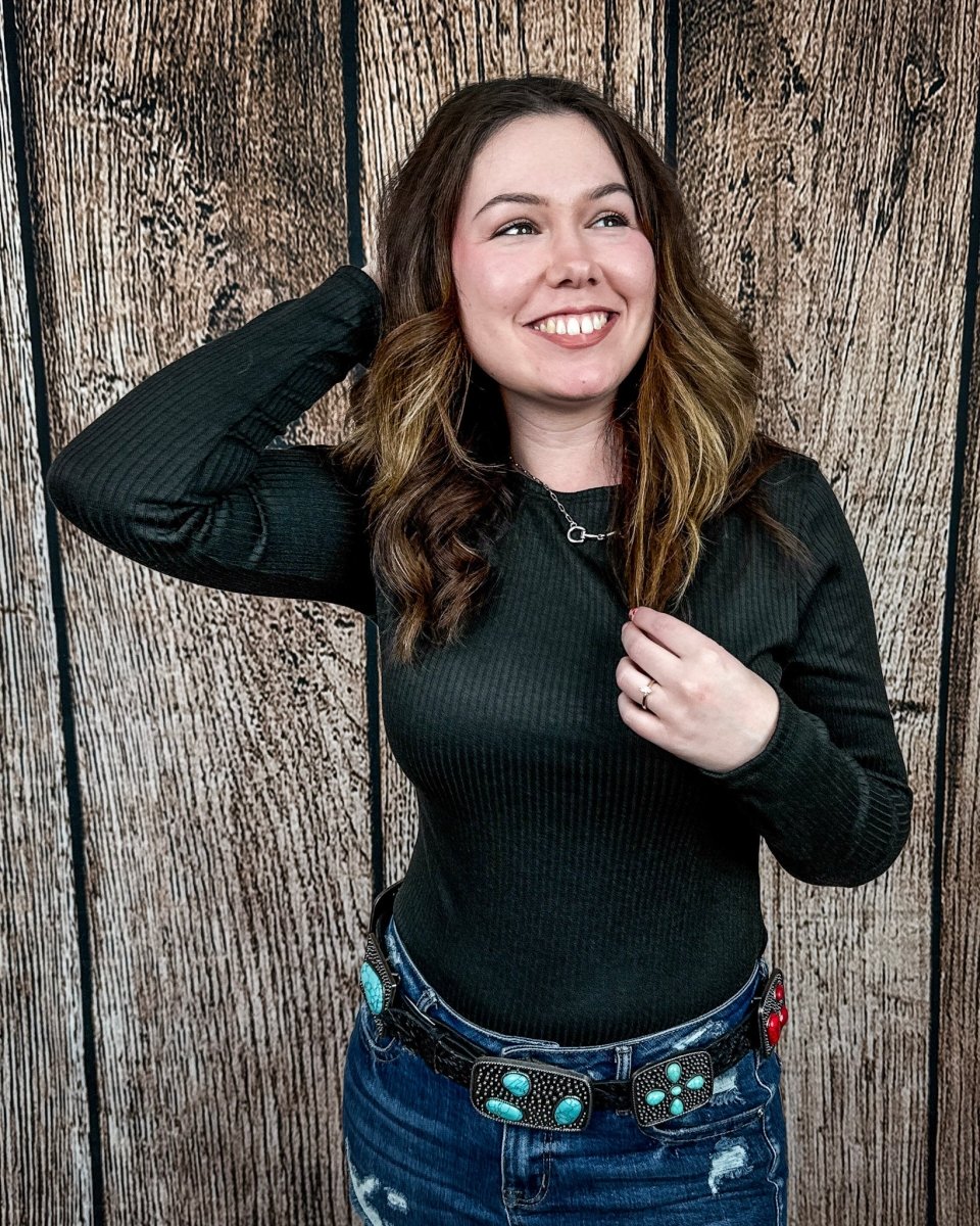 Marin Ribbed Round Hem Top in Black by Lucky and Blessed - Image 6