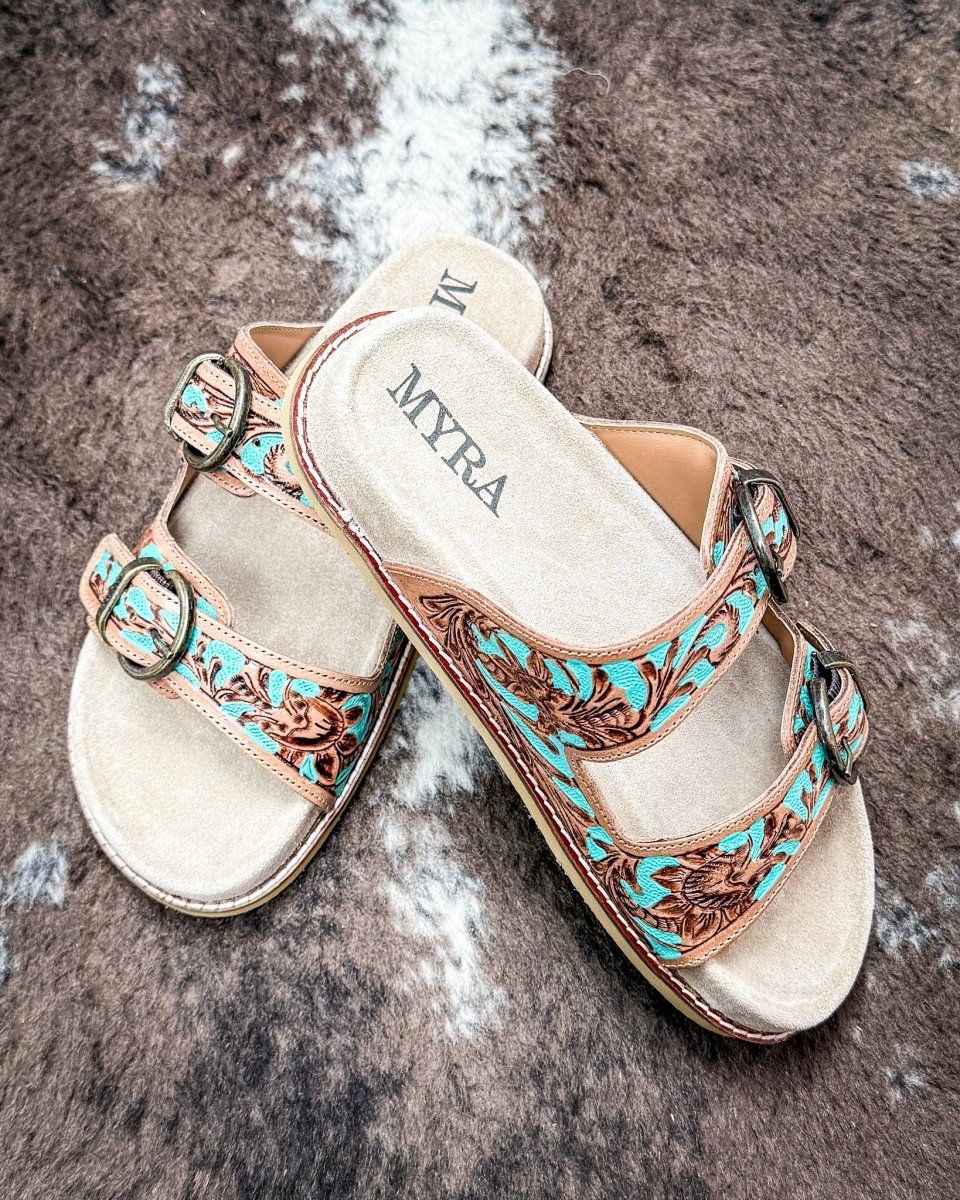 Meadow Sky Western Hand-Tooled Sandals by Myra Bag - Image 3