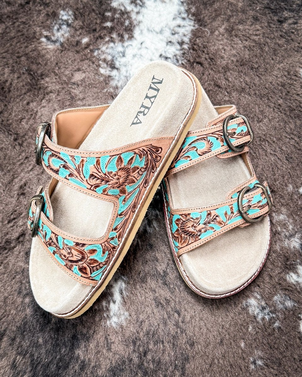 Meadow Sky Western Hand-Tooled Sandals by Myra Bag - Image 4