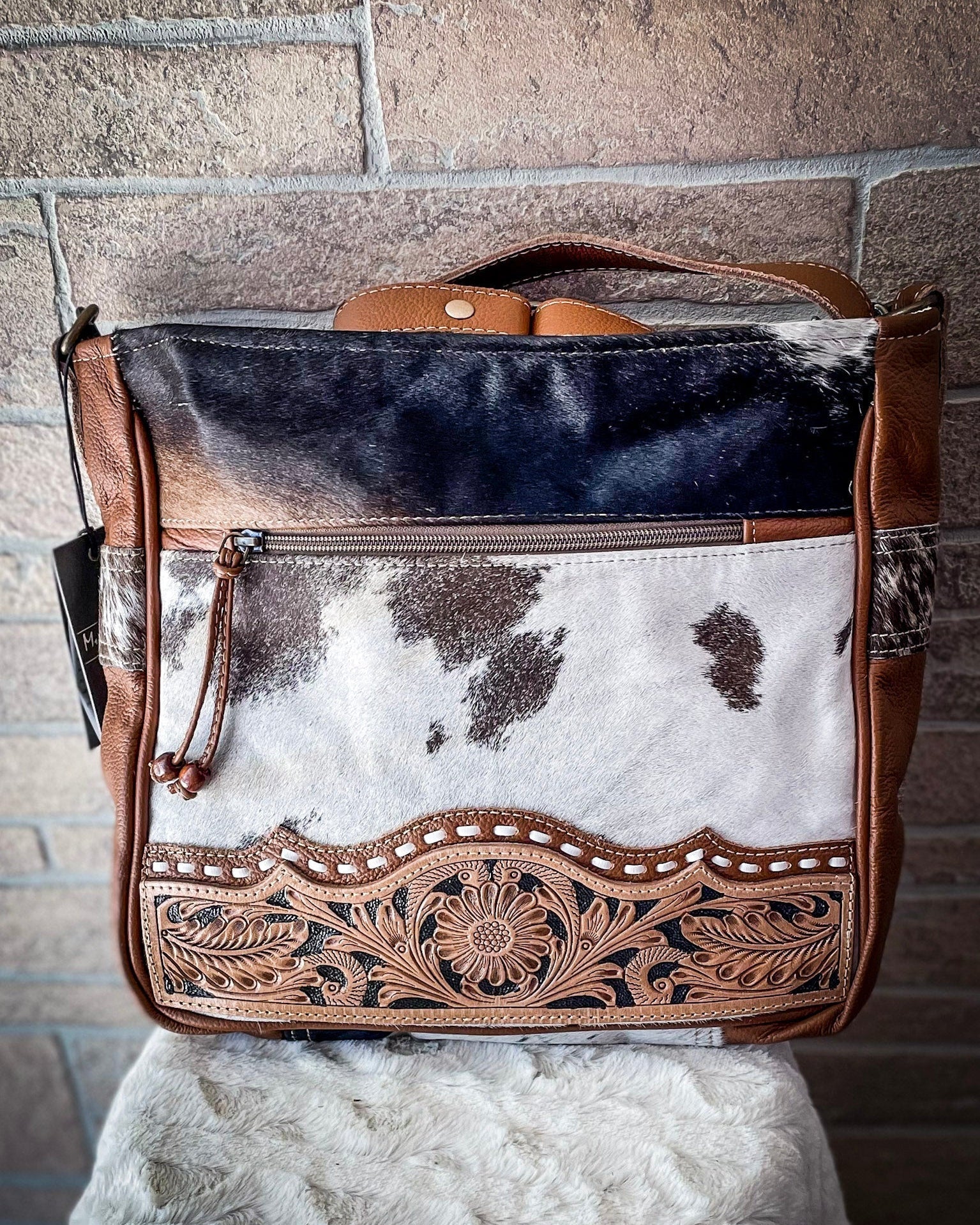 Genetic Hand Tooled Hair on Hide Bag by Myra Bag - Image 2