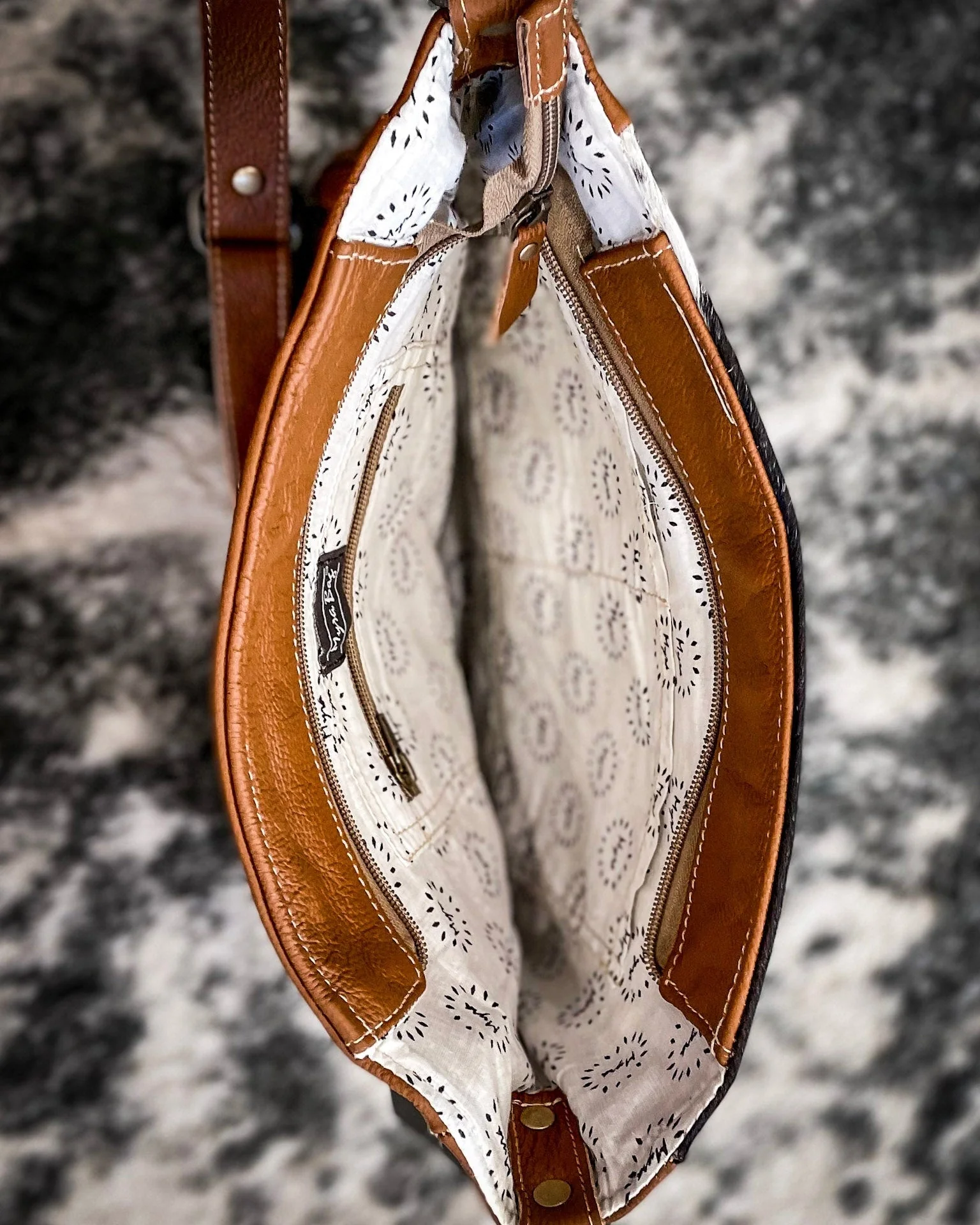 Genetic Hand Tooled Hair on Hide Bag by Myra Bag - Image 5