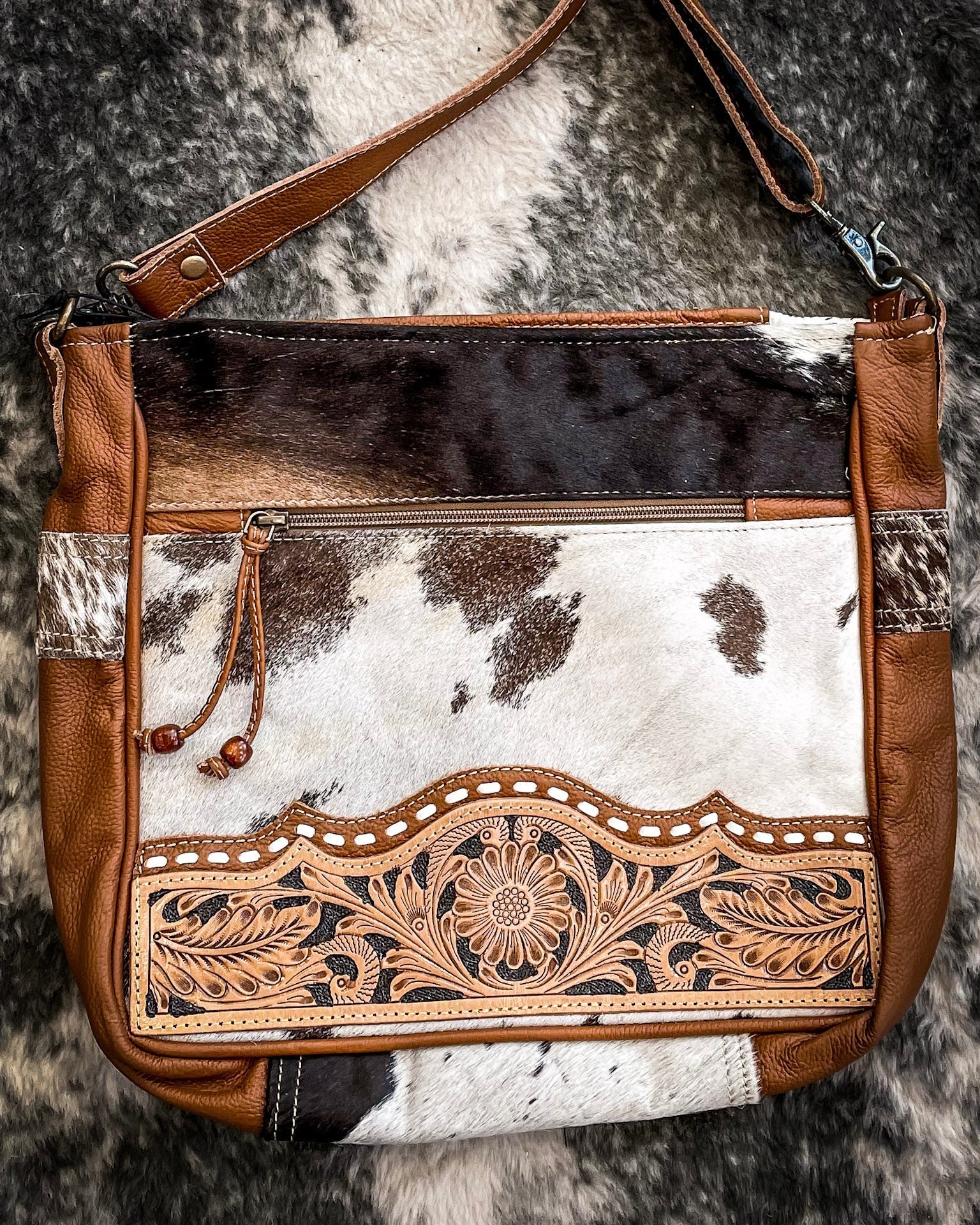 Genetic Hand Tooled Hair on Hide Bag by Myra Bag - Image 6
