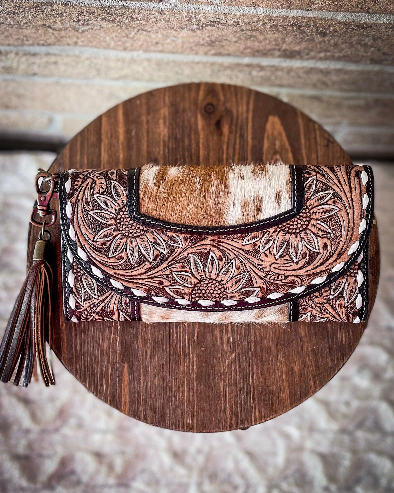 Myra Bag - Sandstone Trail Hand-Tooled Wristlet Wallet - Image 4