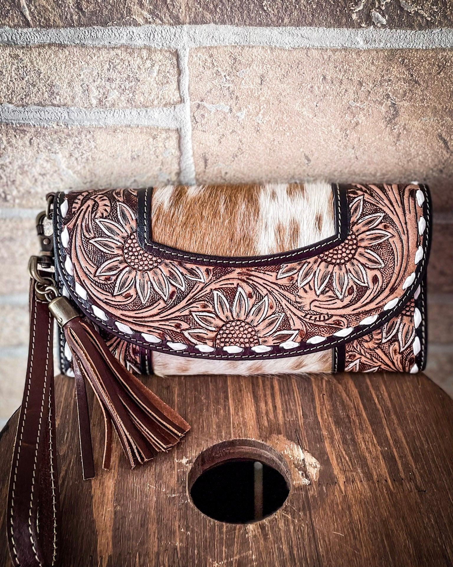 Myra Bag - Sandstone Trail Hand-Tooled Wristlet Wallet - Image 5