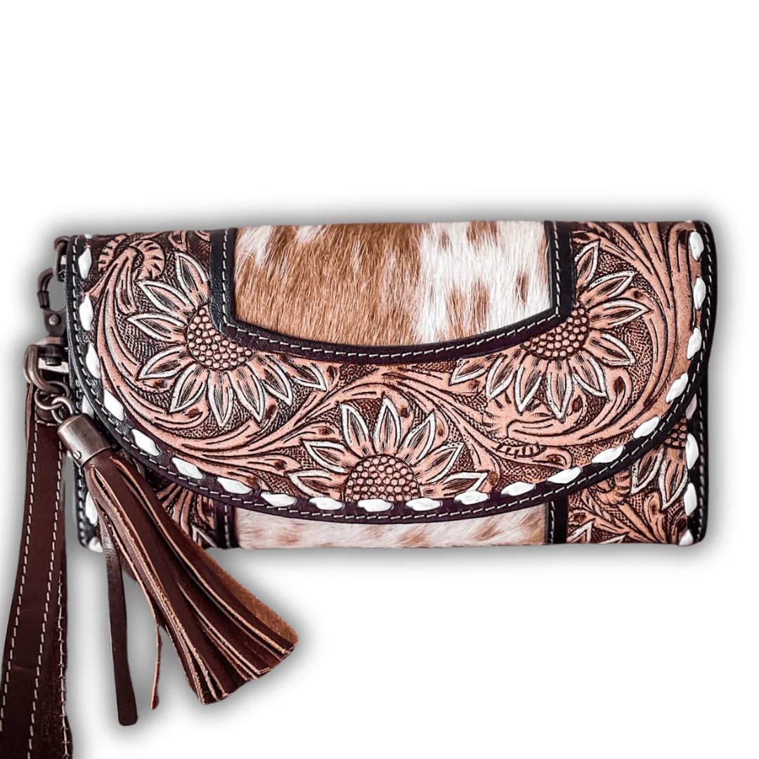 Myra Bag - Sandstone Trail Hand-Tooled Wristlet Wallet - Image 6