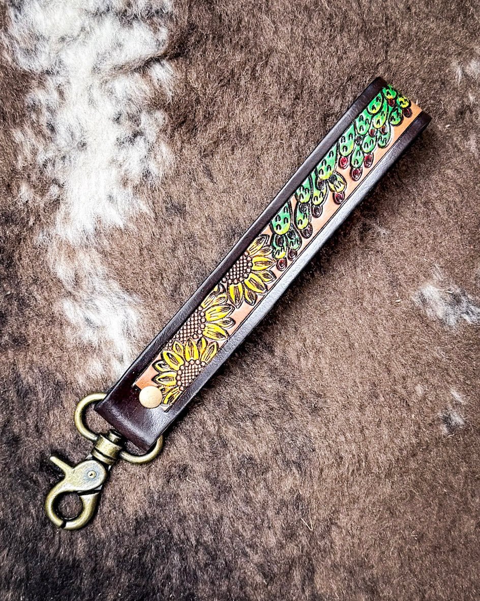 Verdant Vines Tooled Leather Key Fob in Copper Brown by Myra Bag - Image 3