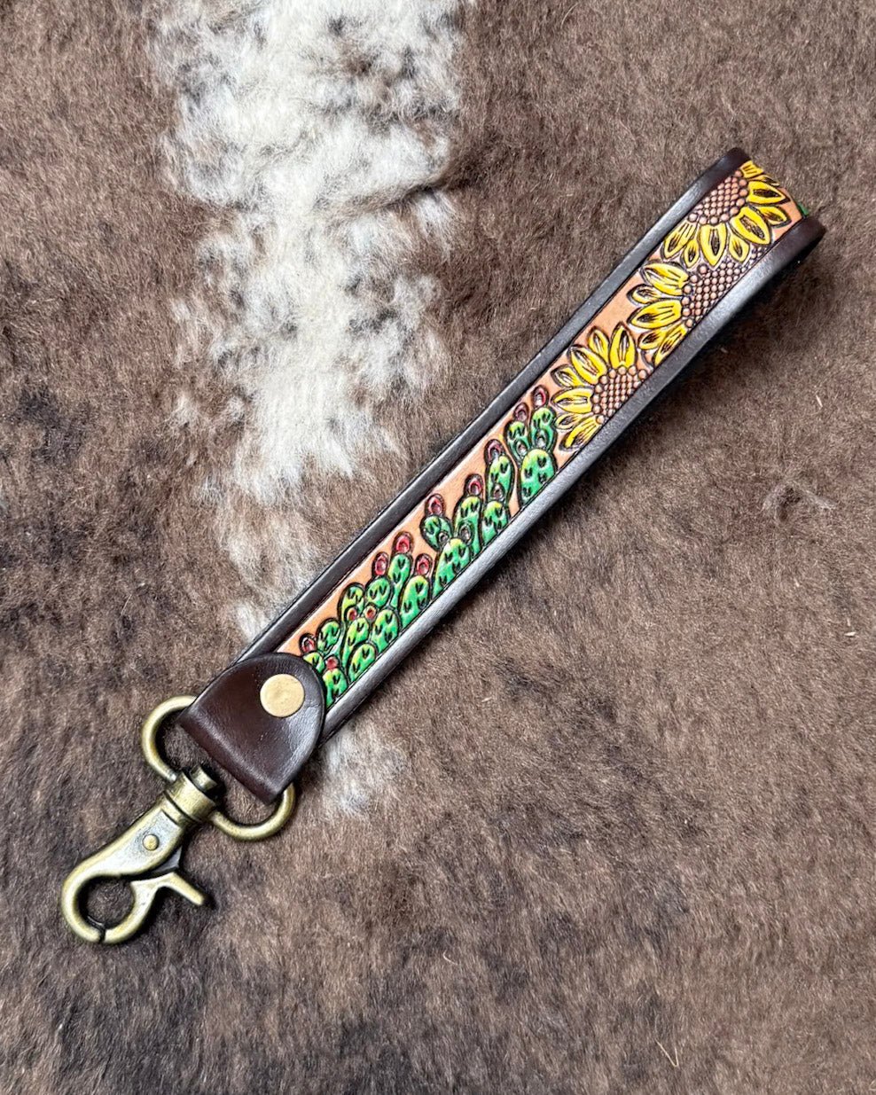 Verdant Vines Tooled Leather Key Fob in Copper Brown by Myra Bag - Image 4