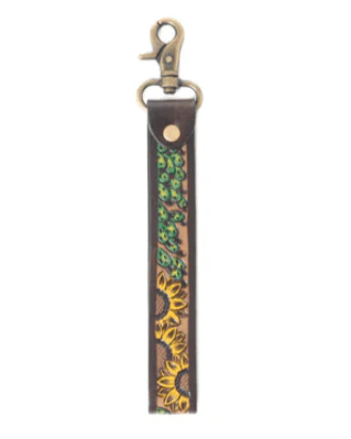 Verdant Vines Tooled Leather Key Fob in Copper Brown by Myra Bag - Image 5
