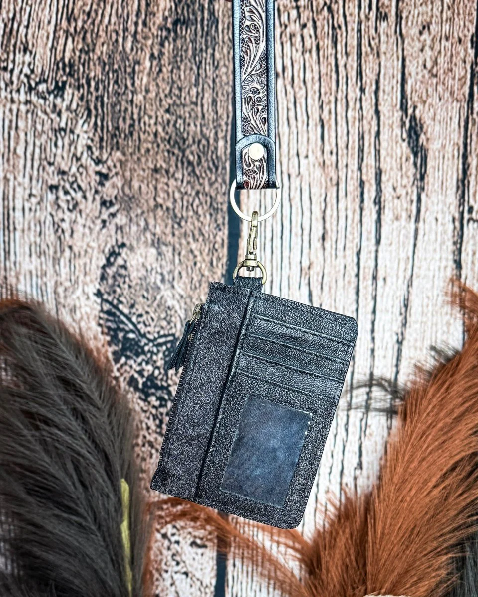 Navajo Sky Hand Tooled Hairon Leather Card Holder in Antique Brown By Myra Bag - Image 3