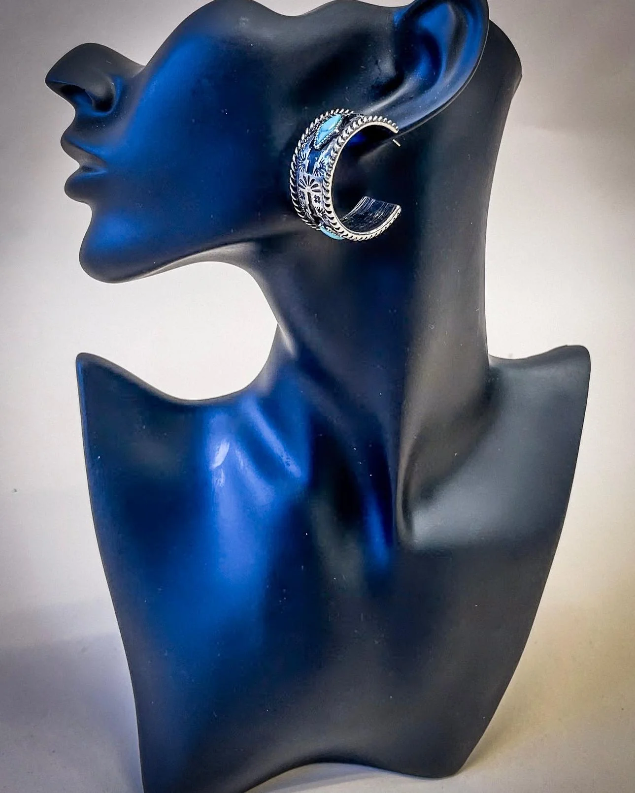 Nova Stud Hoop Fashion Earring in Silver/Turquoise - Image 2