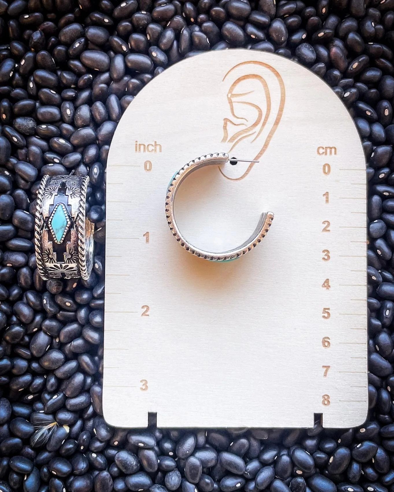 Nova Stud Hoop Fashion Earring in Silver/Turquoise - Image 3