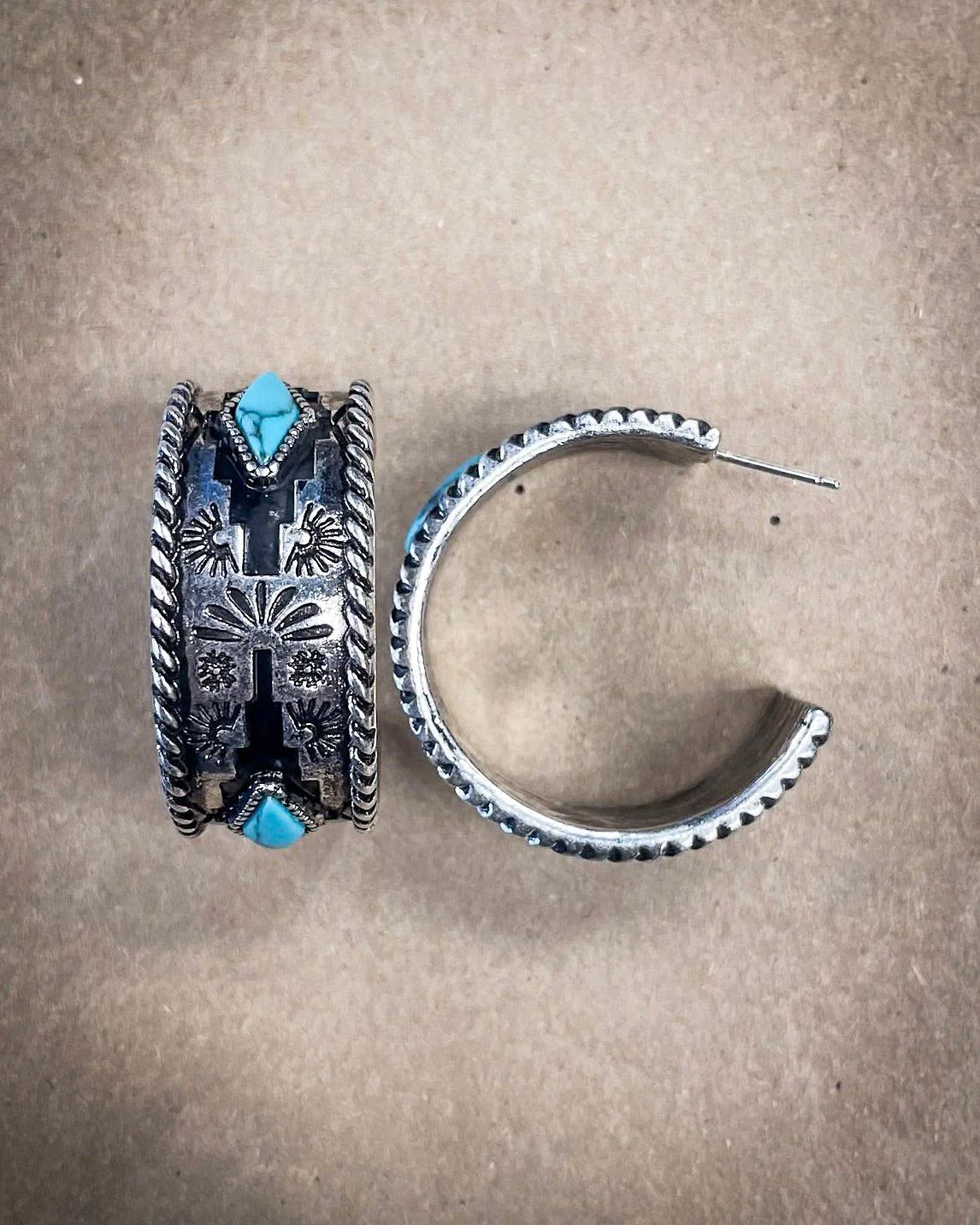 Nova Stud Hoop Fashion Earring in Silver/Turquoise - Image 4