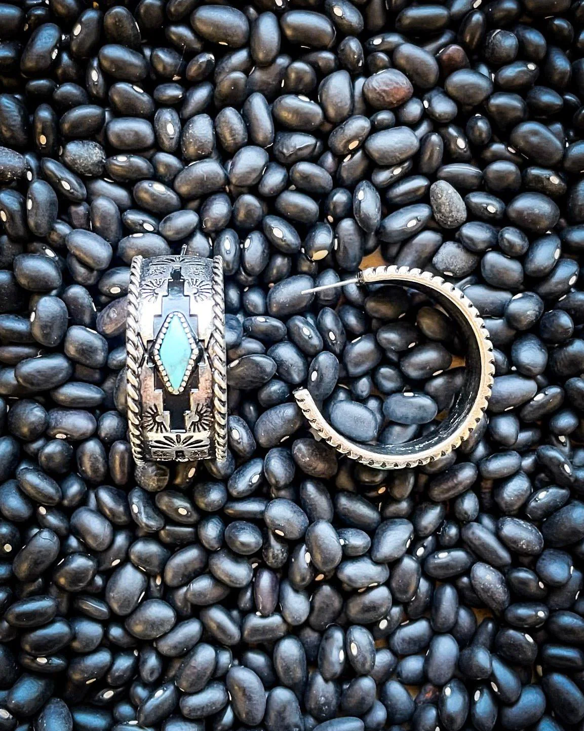 Nova Stud Hoop Fashion Earring in Silver/Turquoise - Image 5