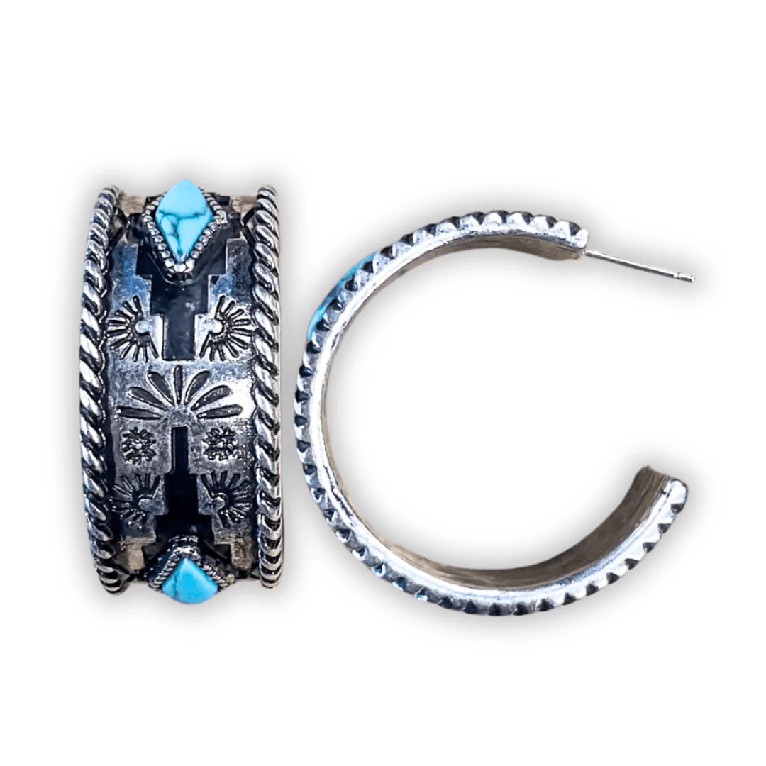 Nova Stud Hoop Fashion Earring in Silver/Turquoise - Image 6