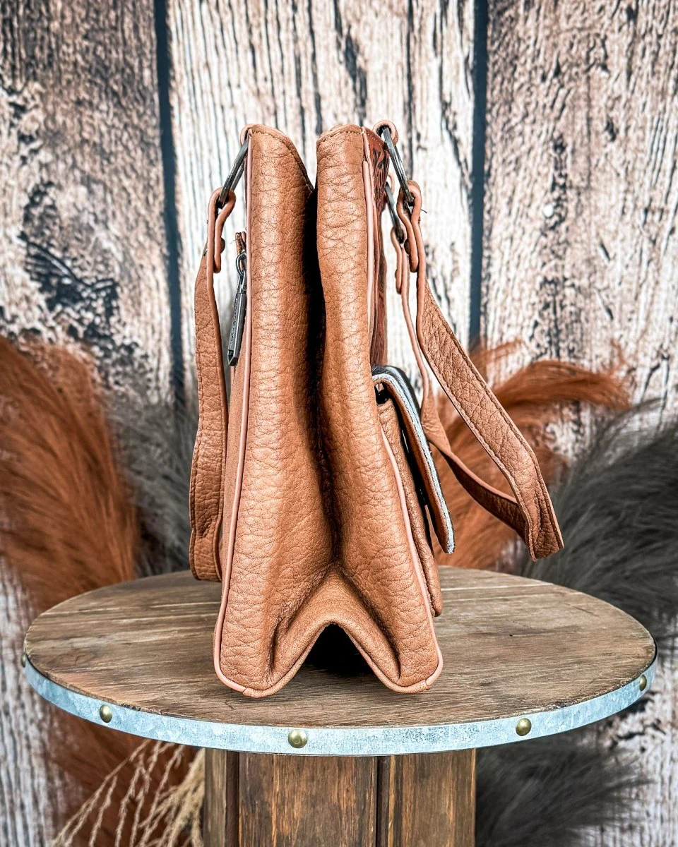 Red Rock Tooled Concealed Carry Tote in Brown by Trinity Ranch - Image 4