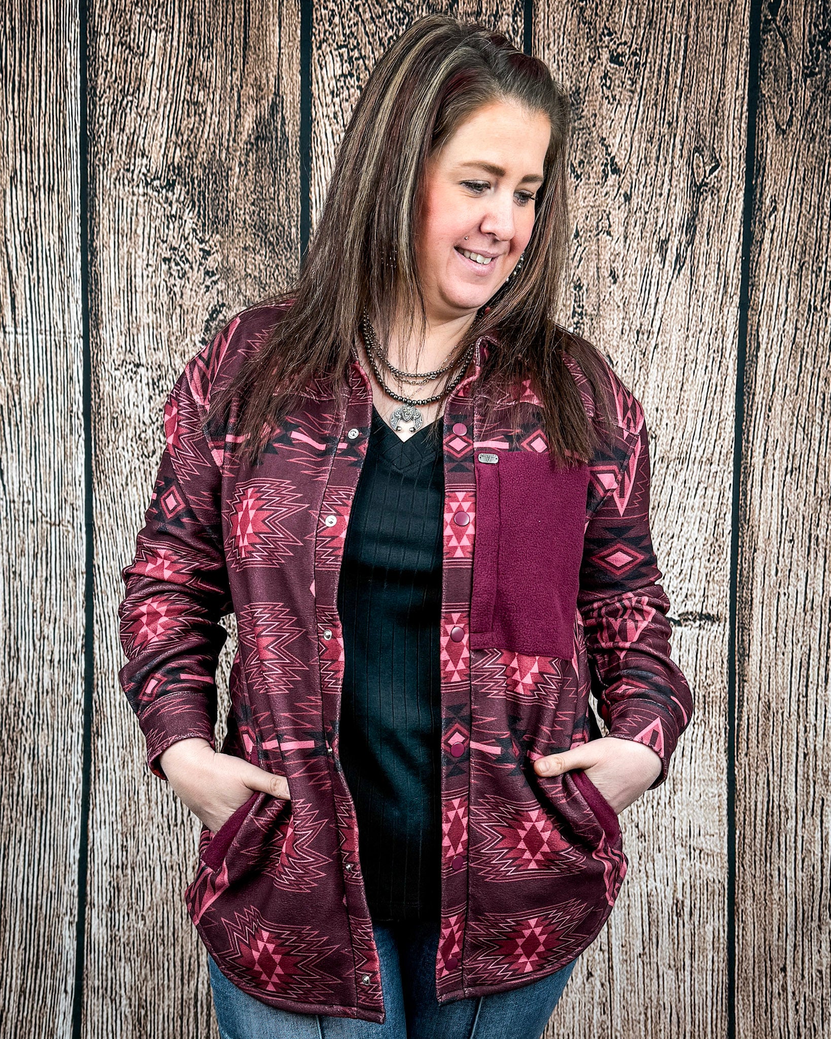 Redstone Ridge Aztec Fleece Shacket by Lucky & Blessed - Image 4