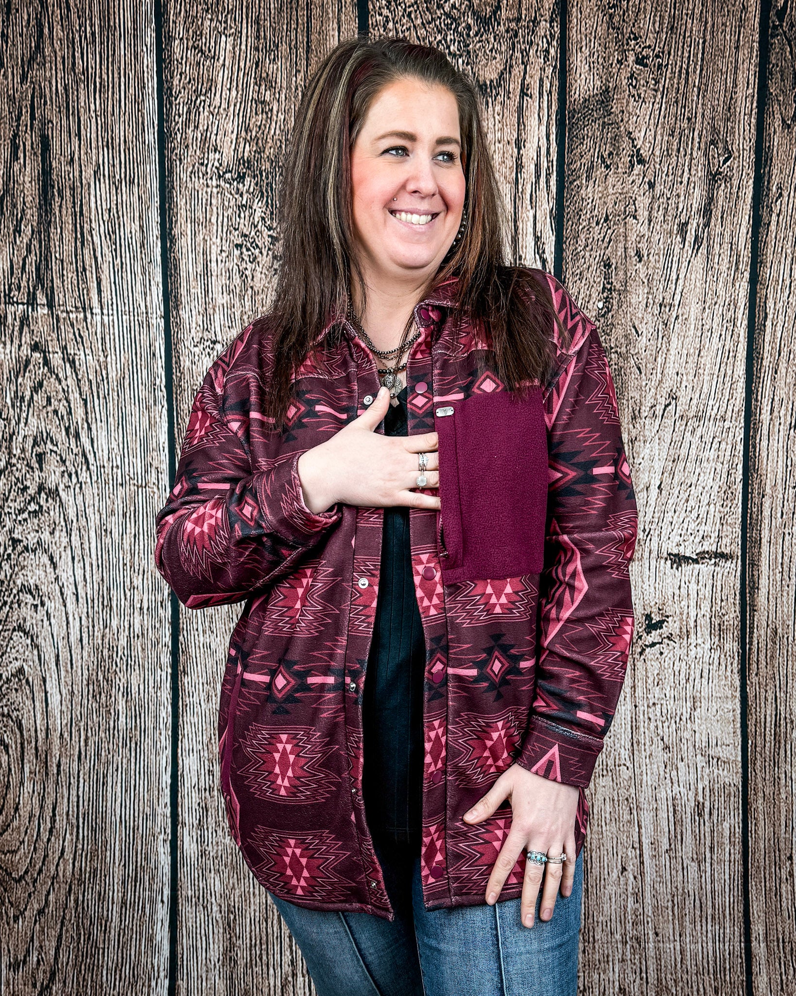 Redstone Ridge Aztec Fleece Shacket by Lucky & Blessed - Image 5
