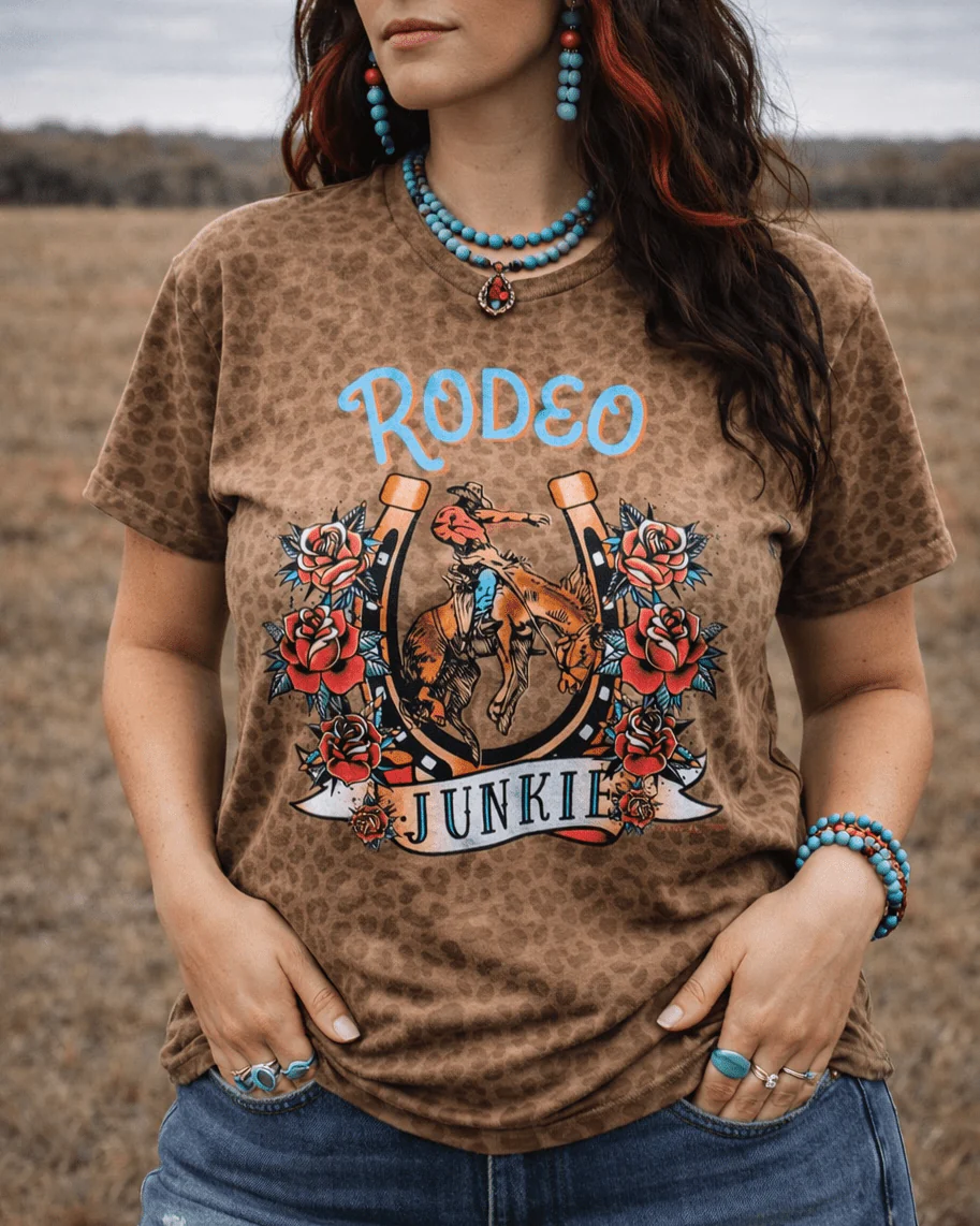 Rodeo Junkie Graphic Tee in Brown Leopard - Image 2