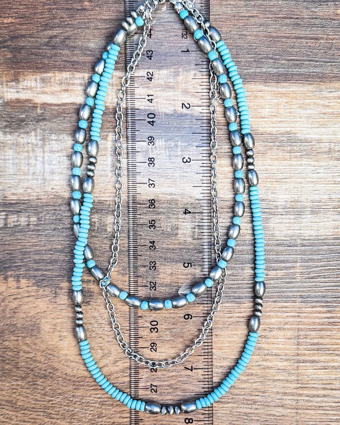 Rowdy Navajo Style Pearl Layered Fashion Necklace - Bead/Turquoise - Image 4