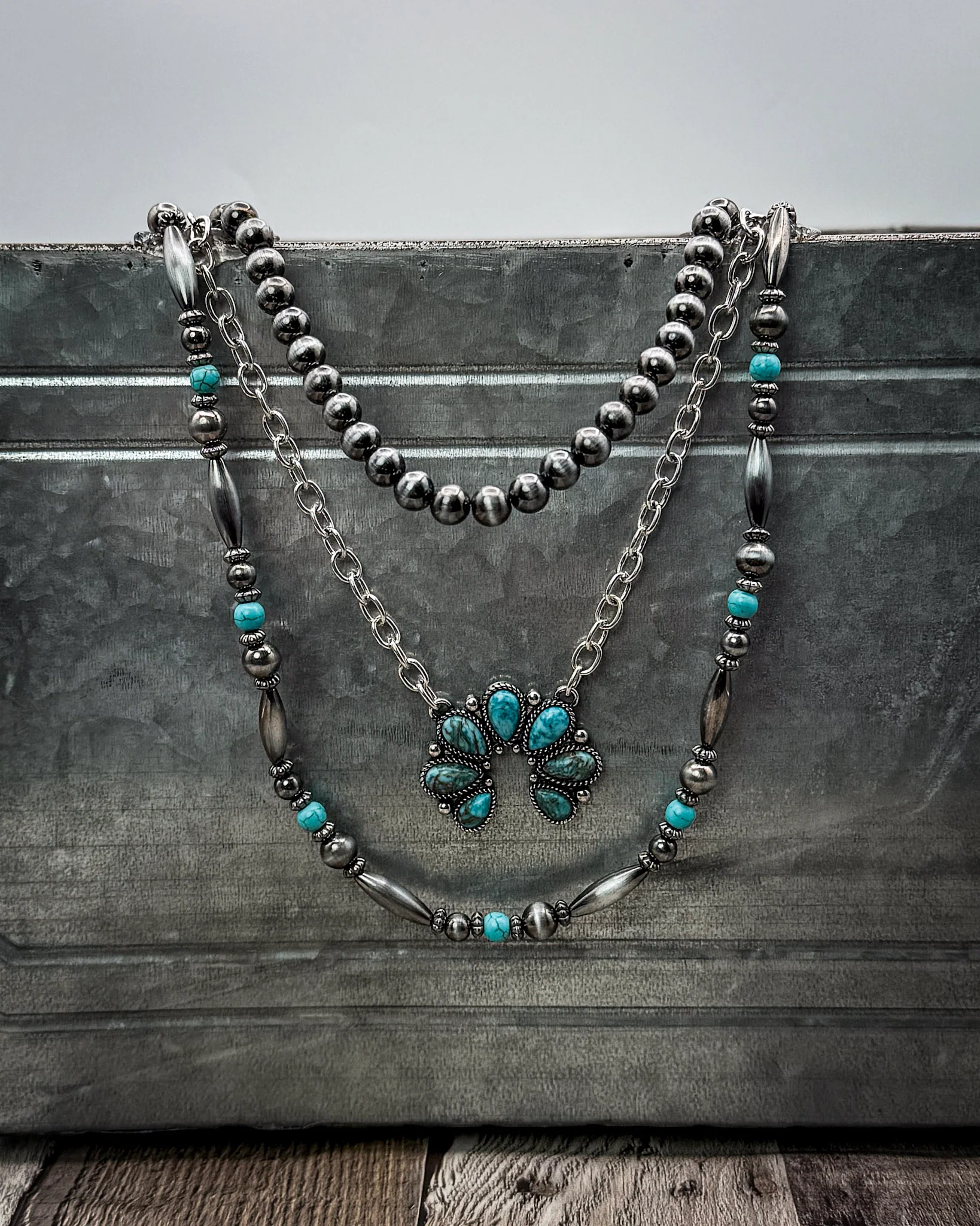 Sagebrook Layered Squash Blossom Necklace in Turquoise - Image 2