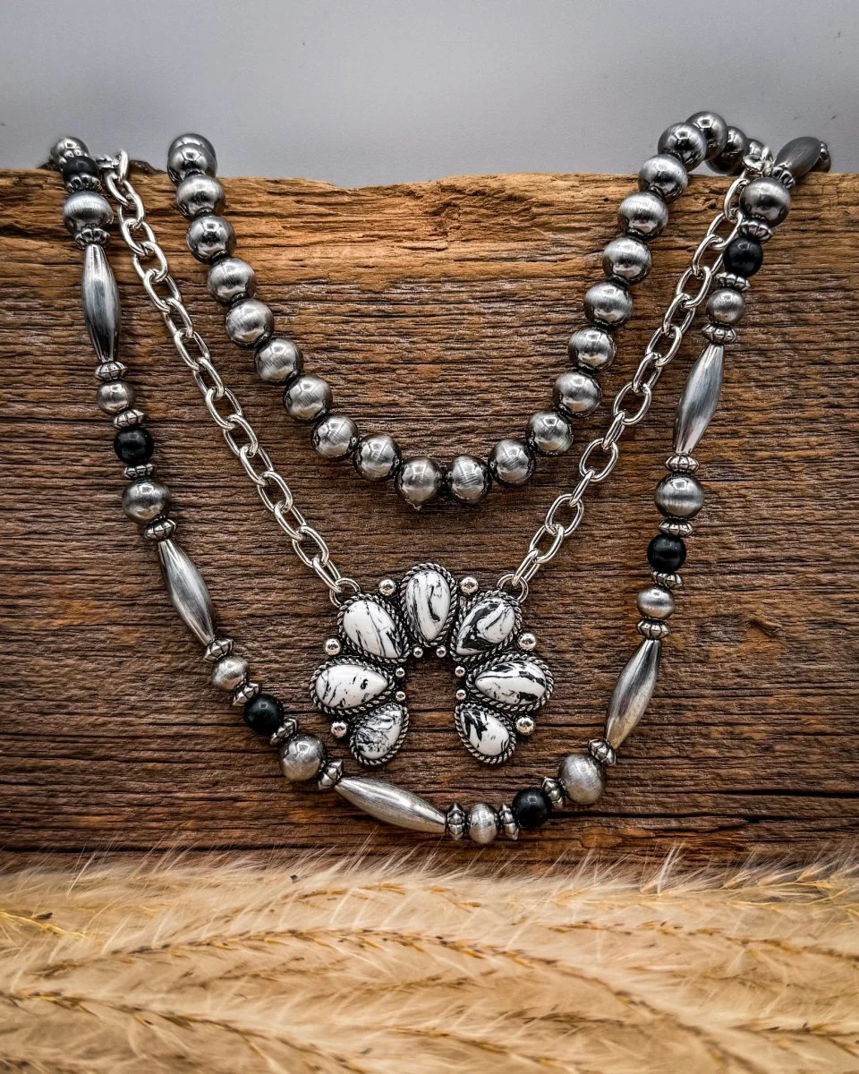 Sagebrook Layered Squash Blossom Necklace in White