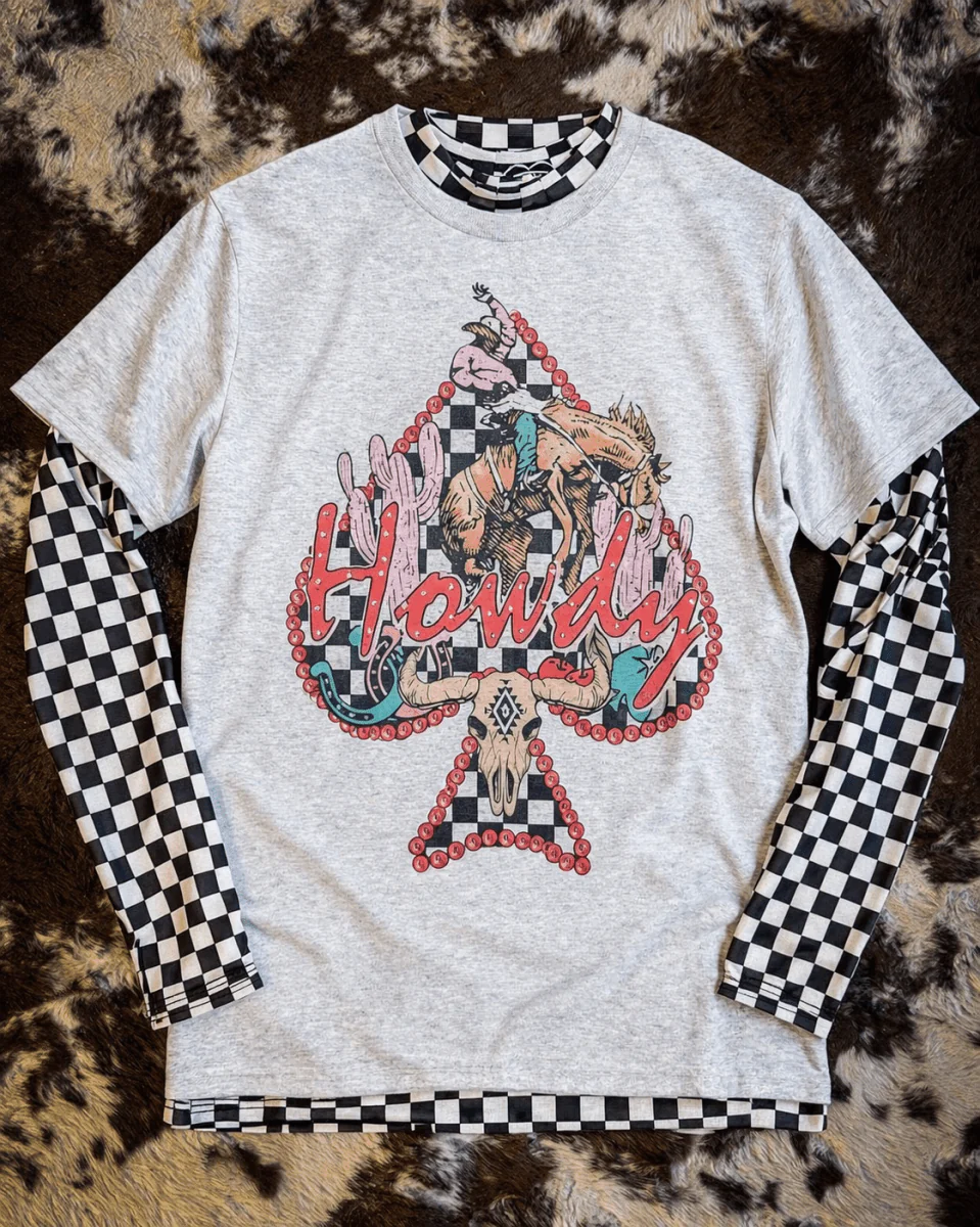 Scarlet Spade Rhinestone Howdy Tee in Gray - Image 3