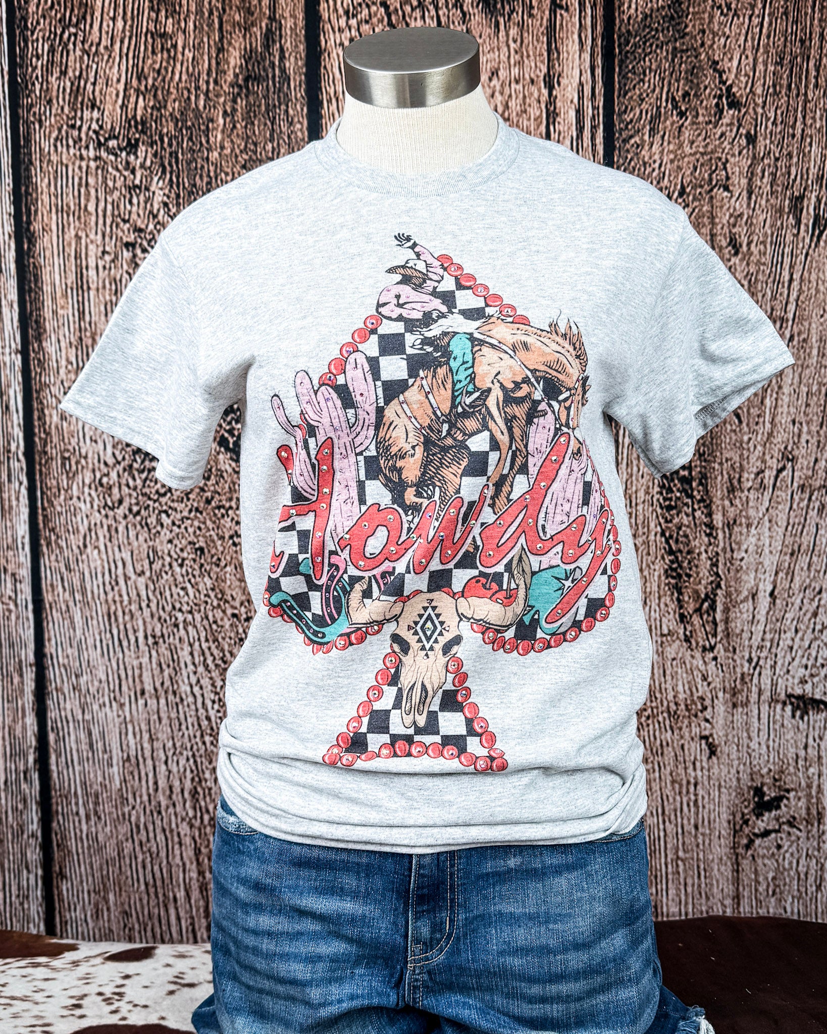 Scarlet Spade Rhinestone Howdy Tee in Gray - Image 5