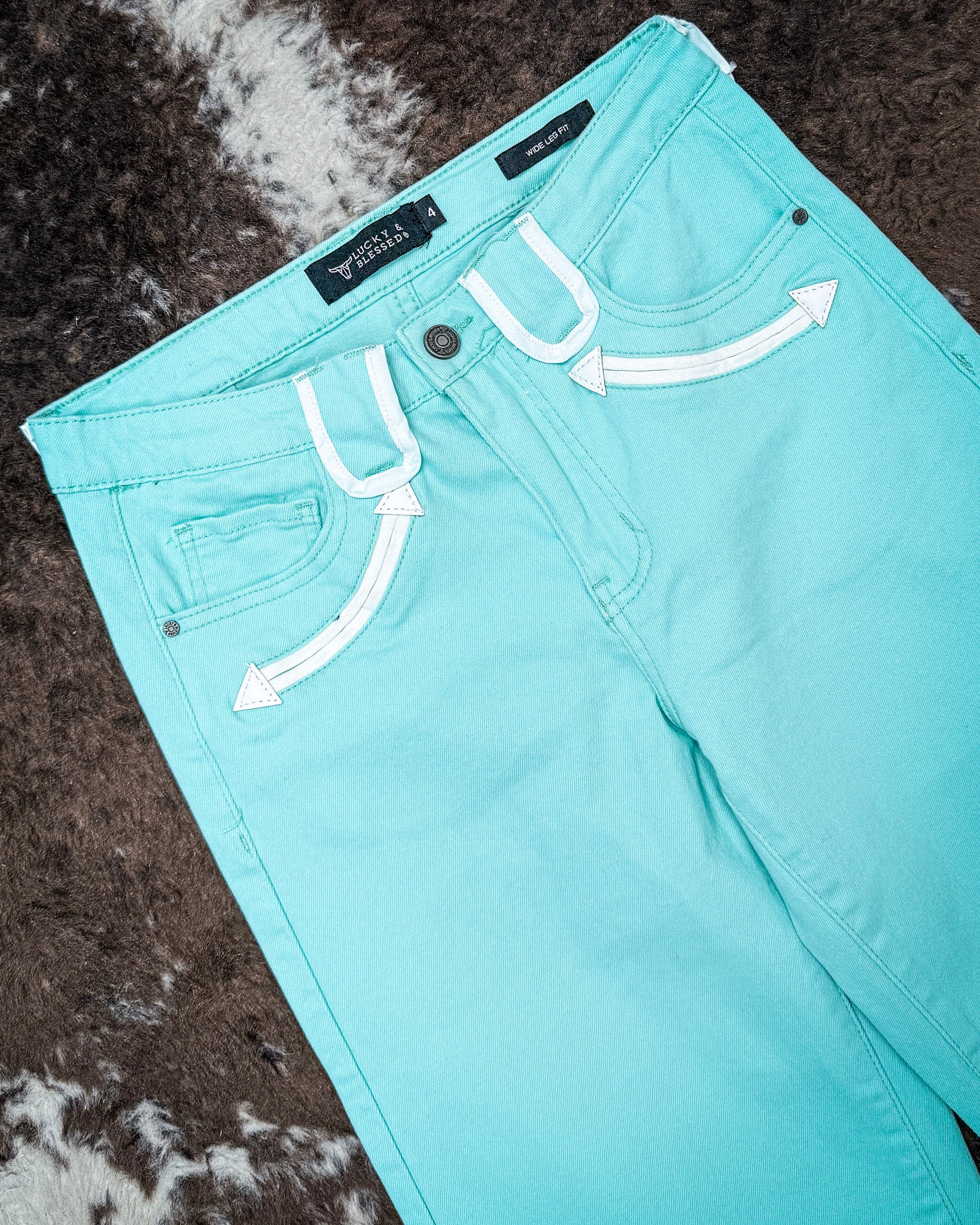 Seabrook Arrow Pocket Wide Leg Jeans in Mint by Lucky and Blessed - Image 11