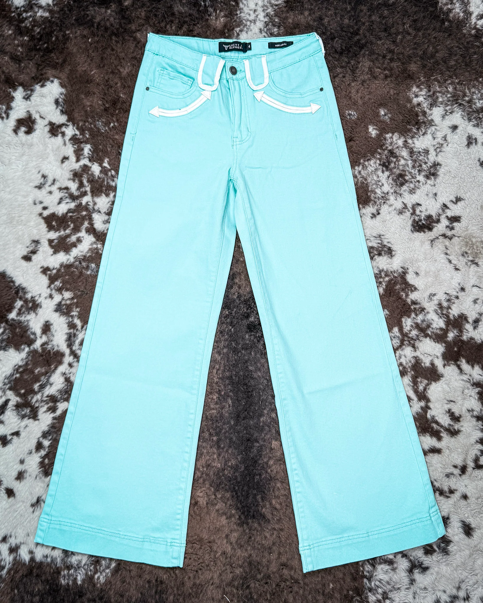 Seabrook Arrow Pocket Wide Leg Jeans in Mint by Lucky and Blessed - Image 2