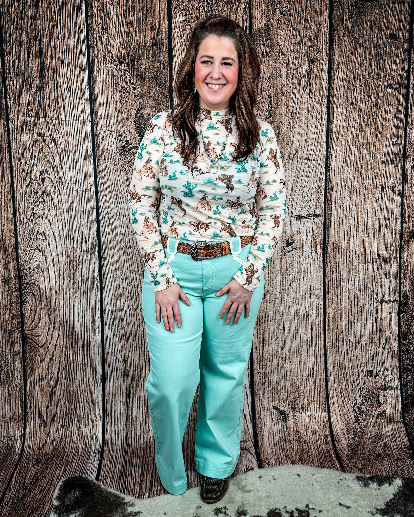 Seabrook Arrow Pocket Wide Leg Jeans in Mint by Lucky and Blessed - Image 3