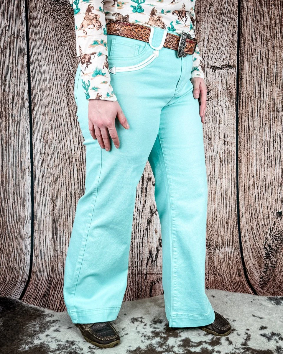 Seabrook Arrow Pocket Wide Leg Jeans in Mint by Lucky and Blessed - Image 4