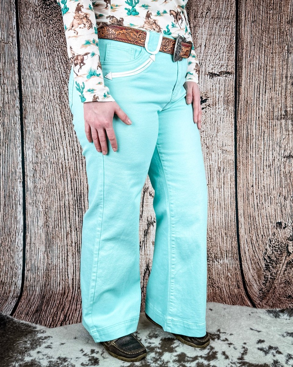 Seabrook Arrow Pocket Wide Leg Jeans in Mint by Lucky and Blessed - Image 6
