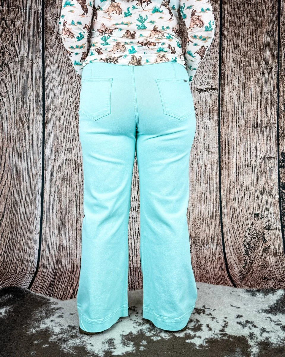 Seabrook Arrow Pocket Wide Leg Jeans in Mint by Lucky and Blessed - Image 8