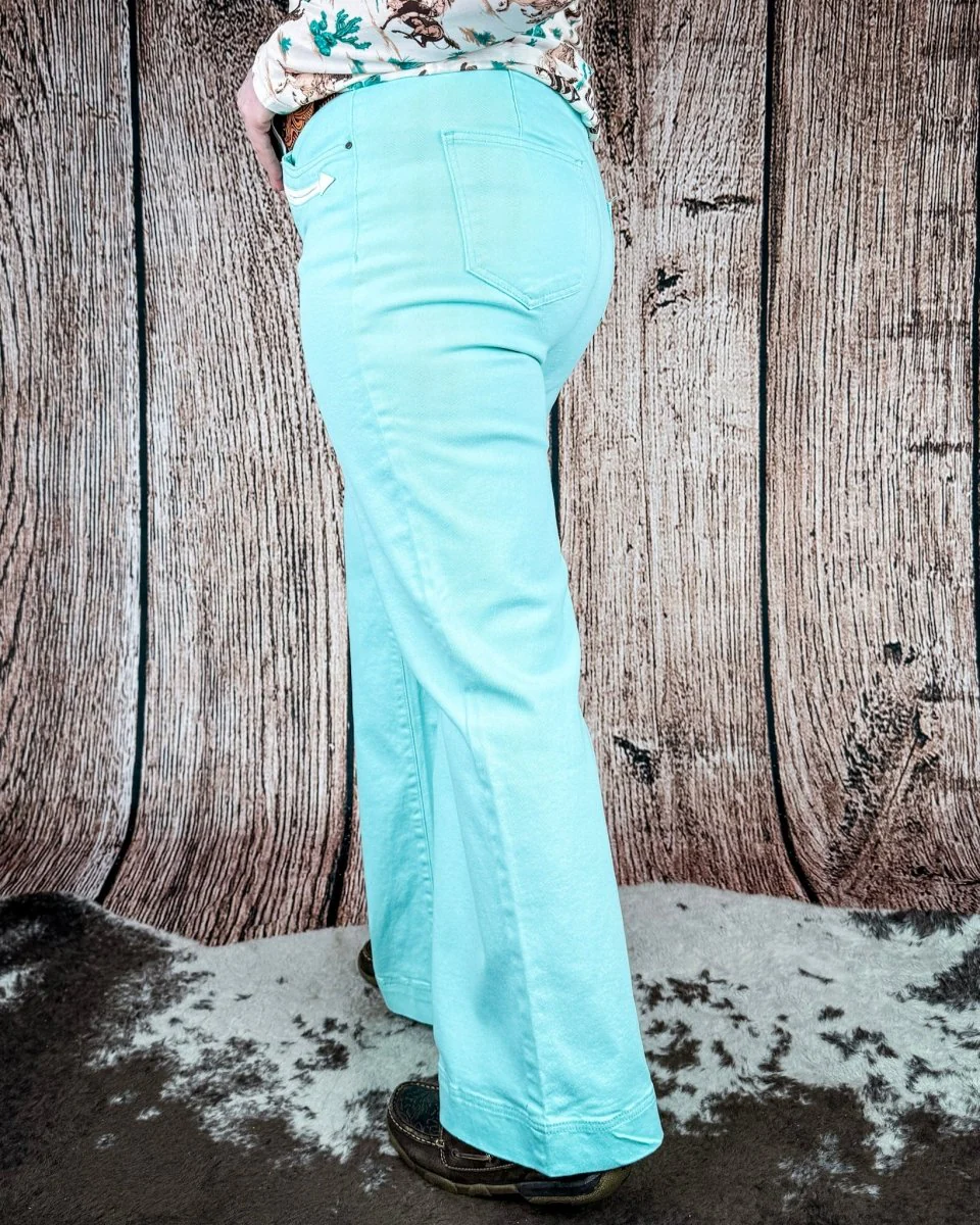 Seabrook Arrow Pocket Wide Leg Jeans in Mint by Lucky and Blessed - Image 9