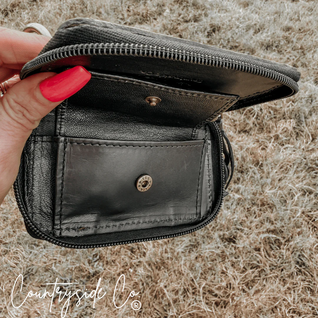 The Sidekick Checkered Leather Mini Wallet in Black by Countryside Co. - Image 10