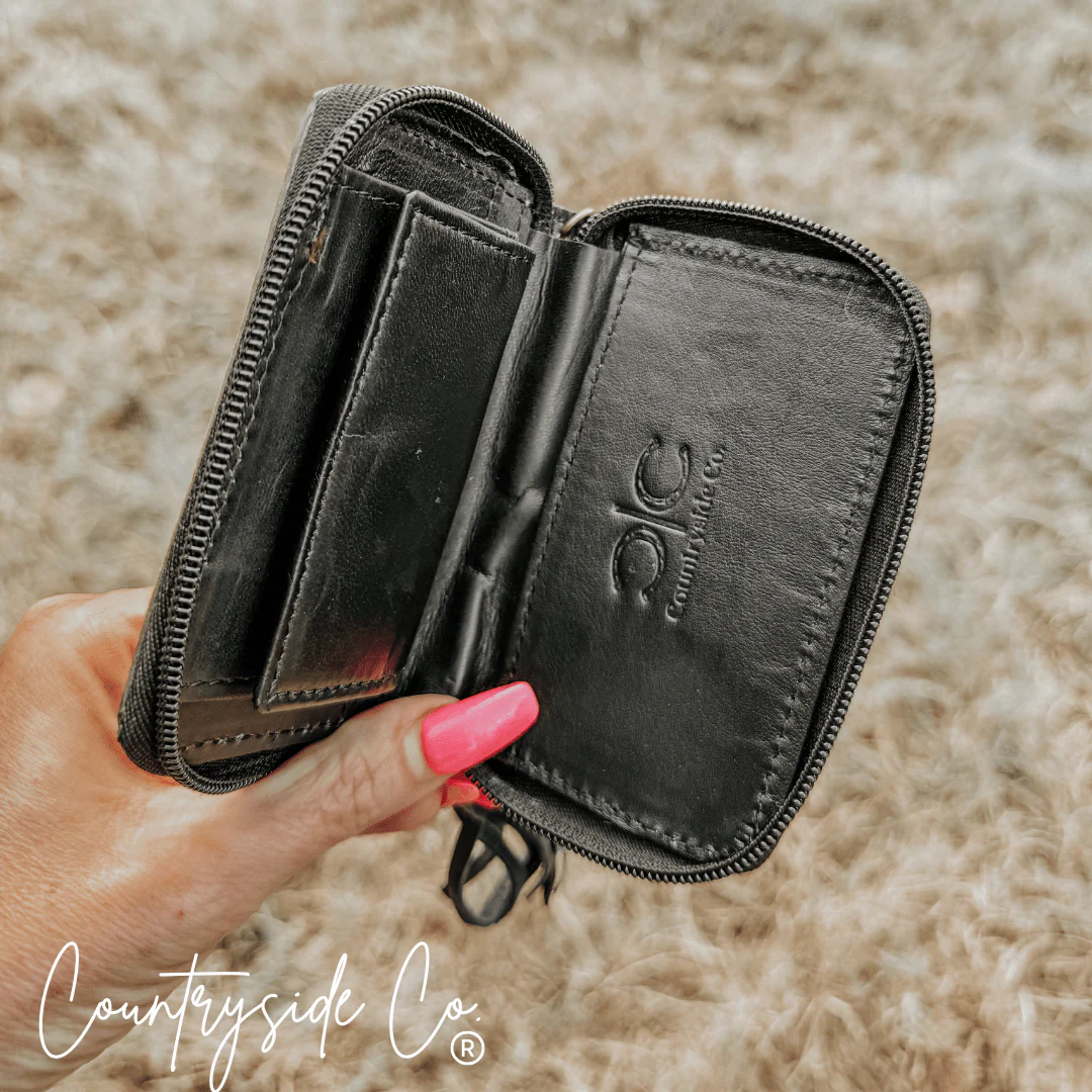 The Sidekick Checkered Leather Mini Wallet in Black by Countryside Co. - Image 11