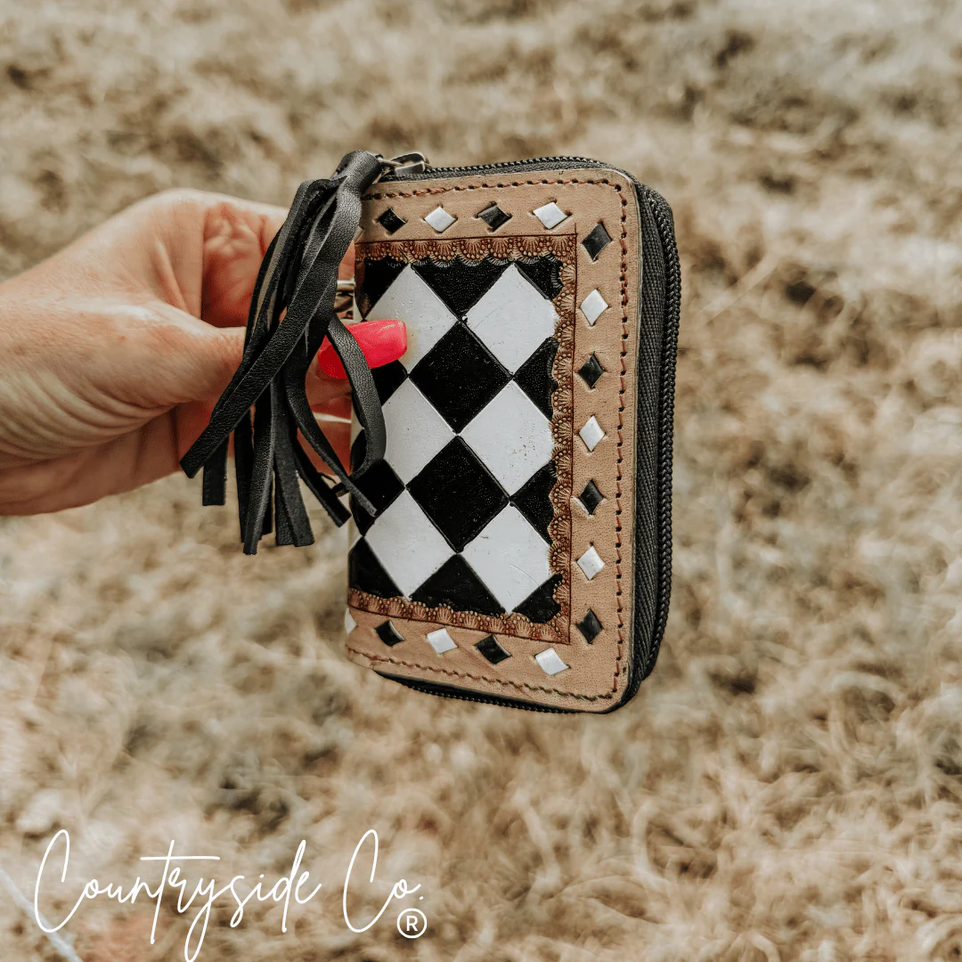 The Sidekick Checkered Leather Mini Wallet in Black by Countryside Co. - Image 12