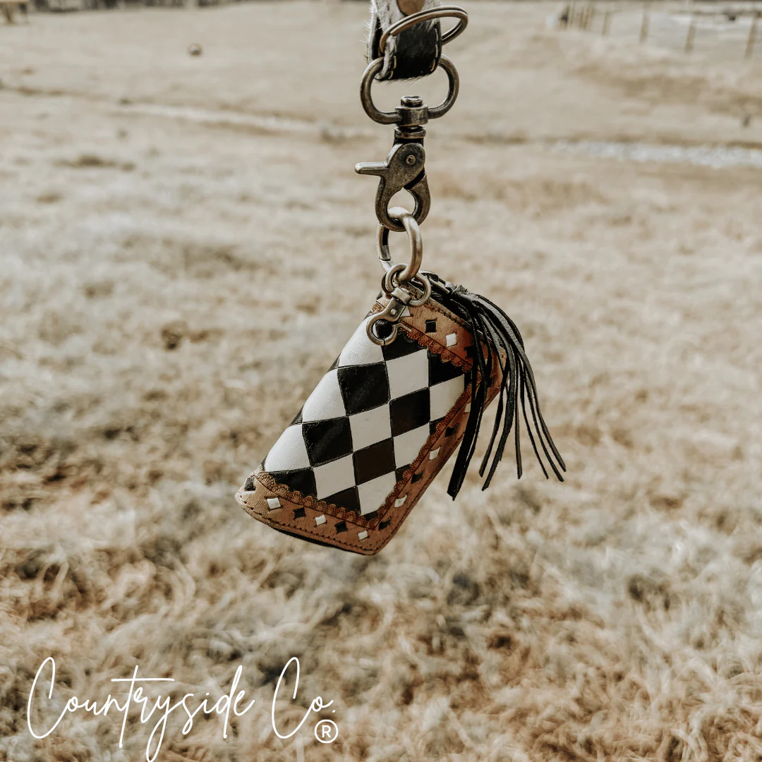 The Sidekick Checkered Leather Mini Wallet in Black by Countryside Co. - Image 13