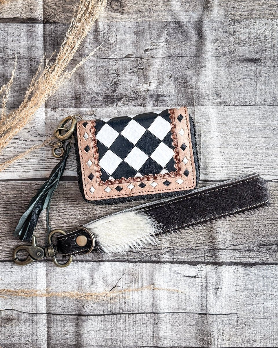 The Sidekick Checkered Leather Mini Wallet in Black by Countryside Co. - Image 2