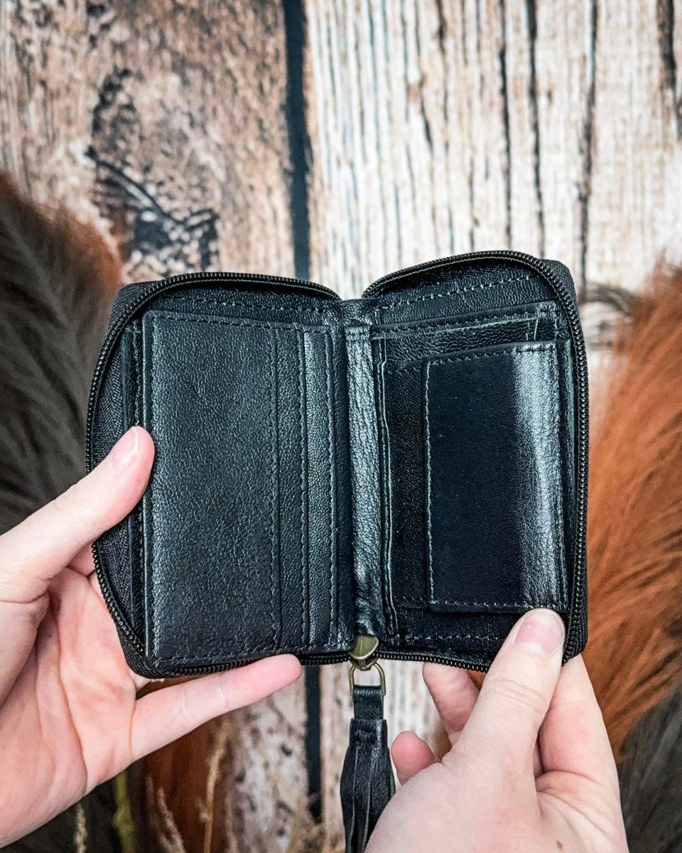 The Sidekick Checkered Leather Mini Wallet in Black by Countryside Co. - Image 3