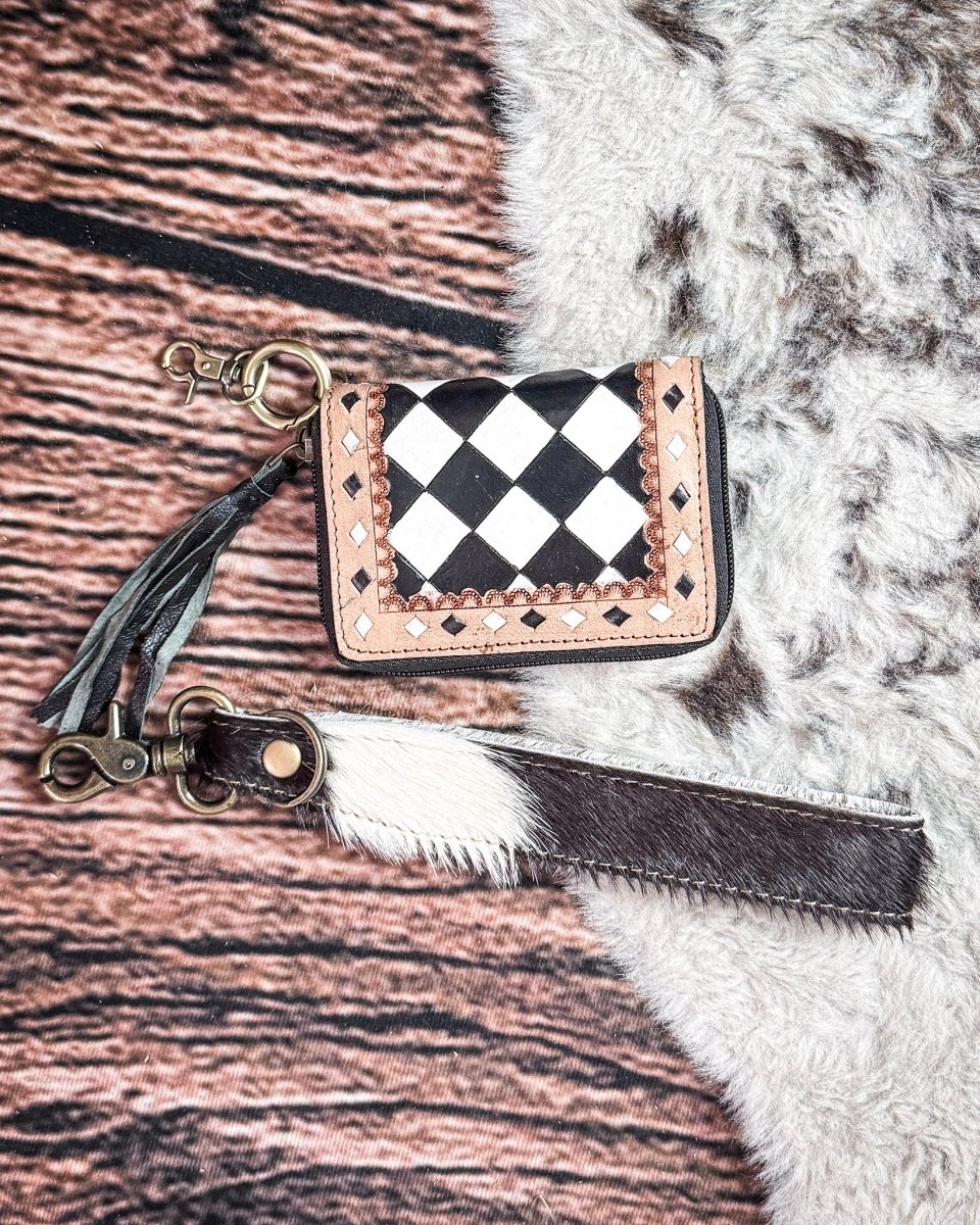 The Sidekick Checkered Leather Mini Wallet in Black by Countryside Co. - Image 5