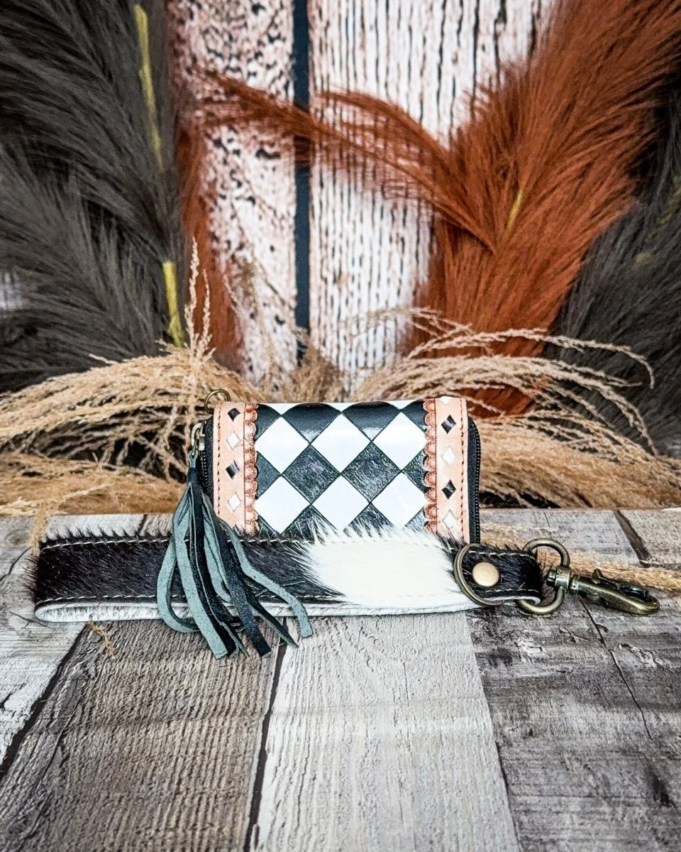 The Sidekick Checkered Leather Mini Wallet in Black by Countryside Co. - Image 6