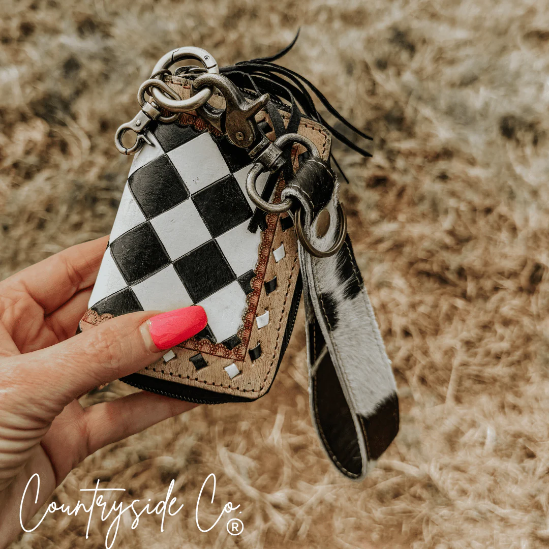 The Sidekick Checkered Leather Mini Wallet in Black by Countryside Co. - Image 7