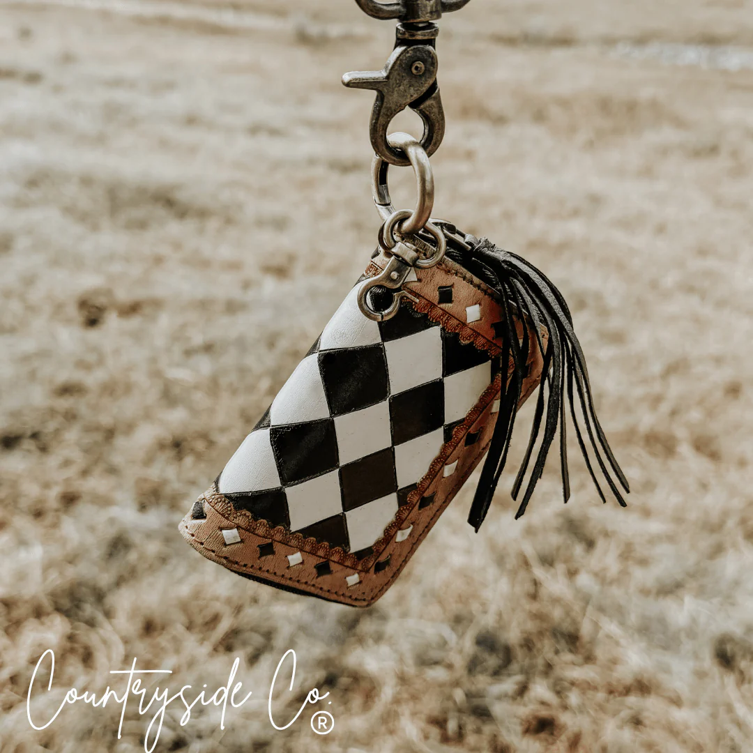 The Sidekick Checkered Leather Mini Wallet in Black by Countryside Co. - Image 8