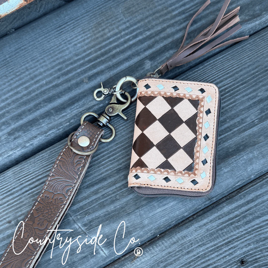 The Sidekick Checkered Leather Mini Wallet in Brown by Countryside Co. - Image 10