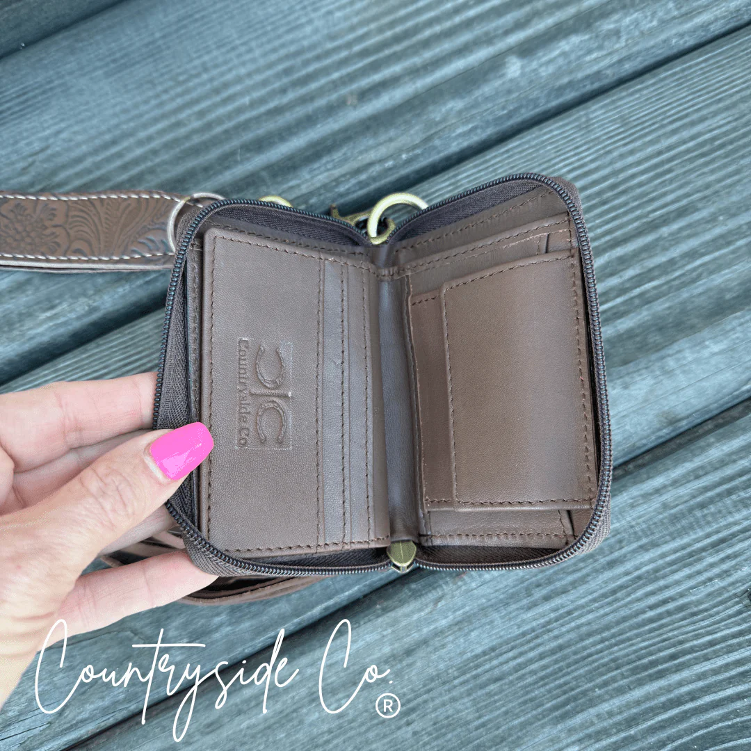 The Sidekick Checkered Leather Mini Wallet in Brown by Countryside Co. - Image 11