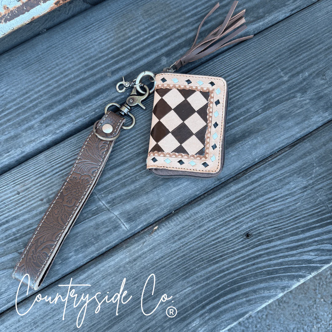 The Sidekick Checkered Leather Mini Wallet in Brown by Countryside Co. - Image 14